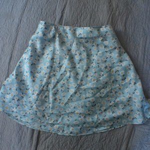 Light Blue Daisy Print Satin Mini Skirt